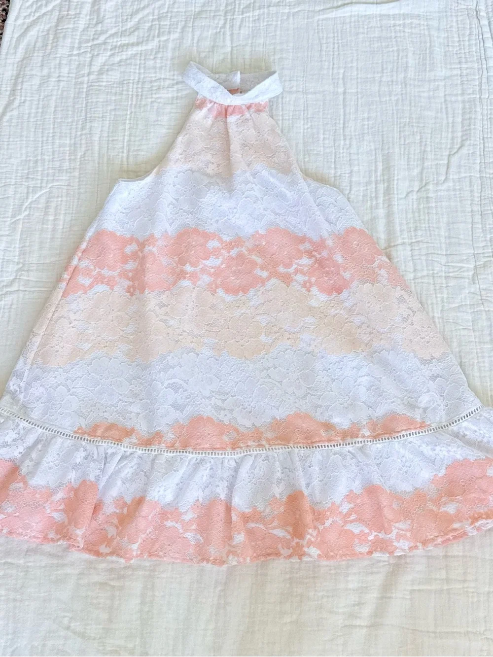 👗 Janie and Jack Peach and White Lace Halter Sundress